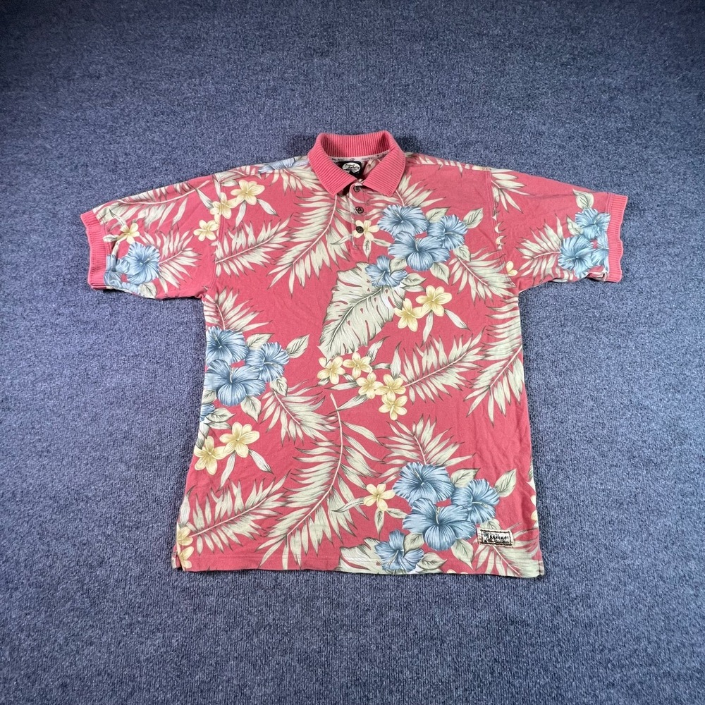 Tommy Bahama Hawaiian Polo Shirt Mens M Pink Floral Cotton Short Sleeve Tropical